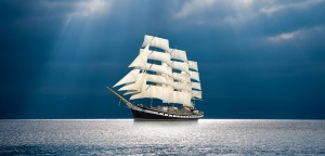 Sailboat on a winter day at sea